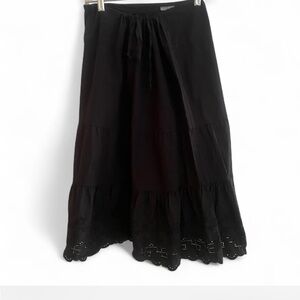 VINTAGE Y2K HEART MOON STAR BLACK MIDI COTTON SKIRT LACE TRIM SIZE LARGE BOHO